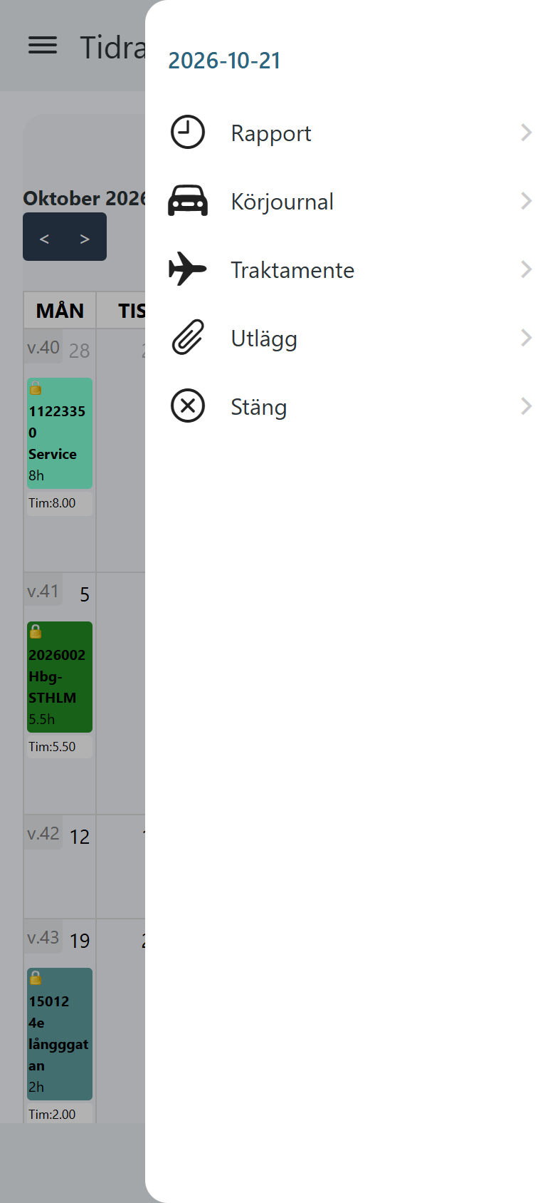 Panelen som öppnas när du trycker på en dag