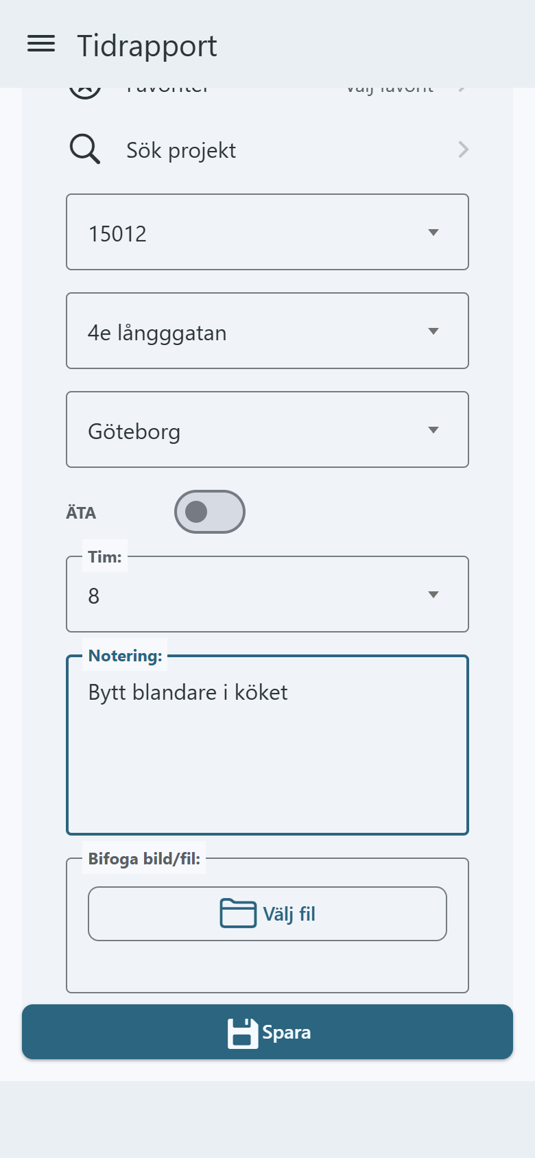 Ifyllt rapportformulär