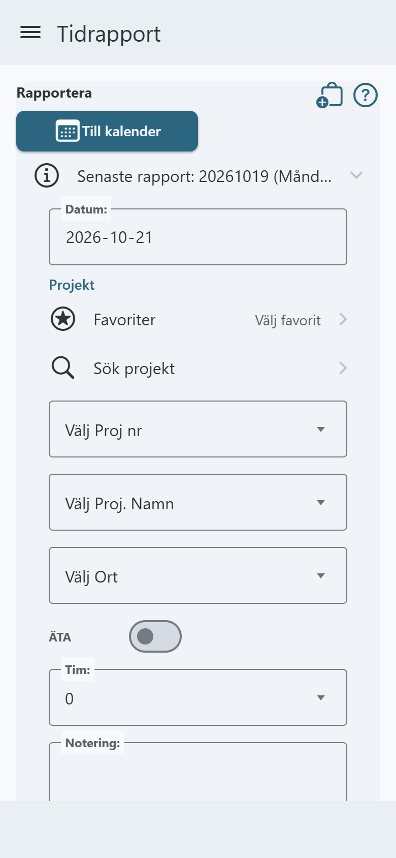 Tomt rapportformulär